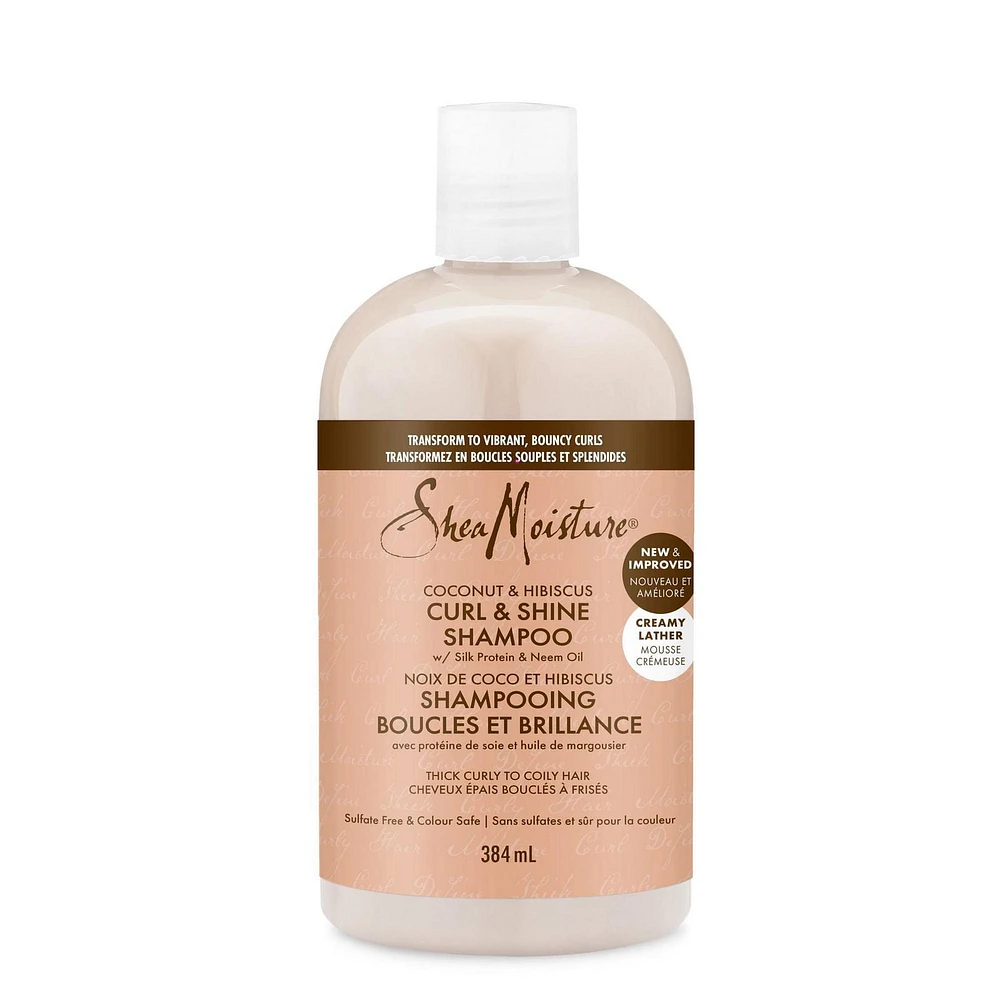 Shampooing SheaMoisture Noix de coco et hibiscus Boucles et brillance pour cheveux épais et bouclés avec protéine de soie et huile de margousier sans sulfates 384mL