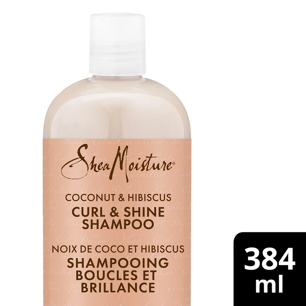 SheaMoisture Coconut & Hibiscus Curl and Shine Shampoo for Thick Curly hair with Silk Protein & Neem Oil Sulfate Free, 384mL