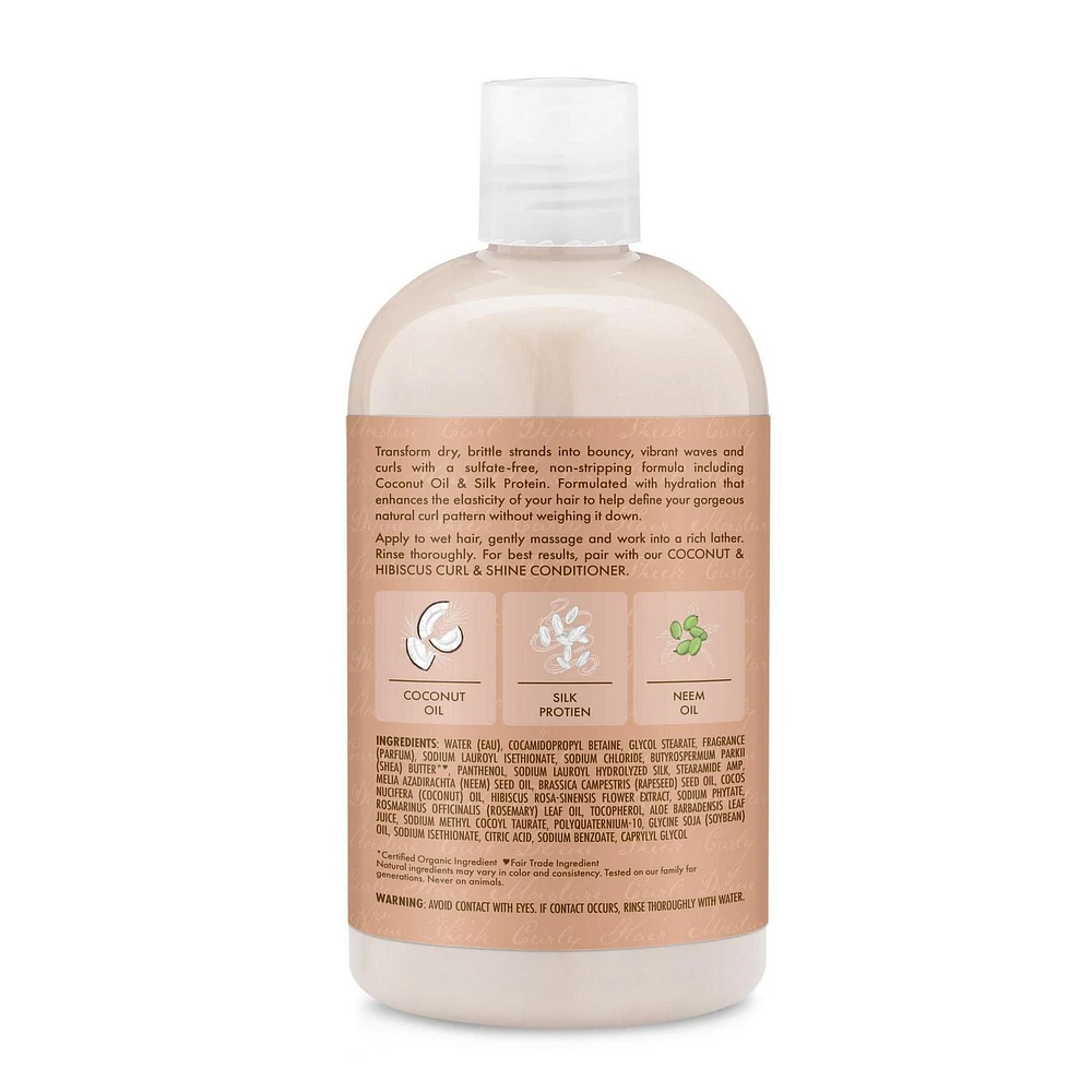 Shampooing SheaMoisture Noix de coco et hibiscus Boucles et brillance pour cheveux épais et bouclés avec protéine de soie et huile de margousier sans sulfates 384mL