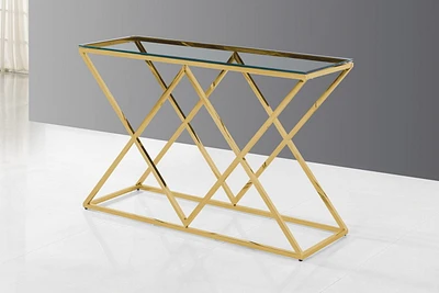 K-Living Castor Sofa Table/ Console Table with Tempered Glass Top and Stainless-Steel Gold Frame