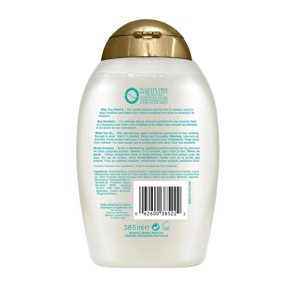 OGX Lightweight + Coconut Fine Curls Conditioner, Lightweight, Coconut Water Conditioner