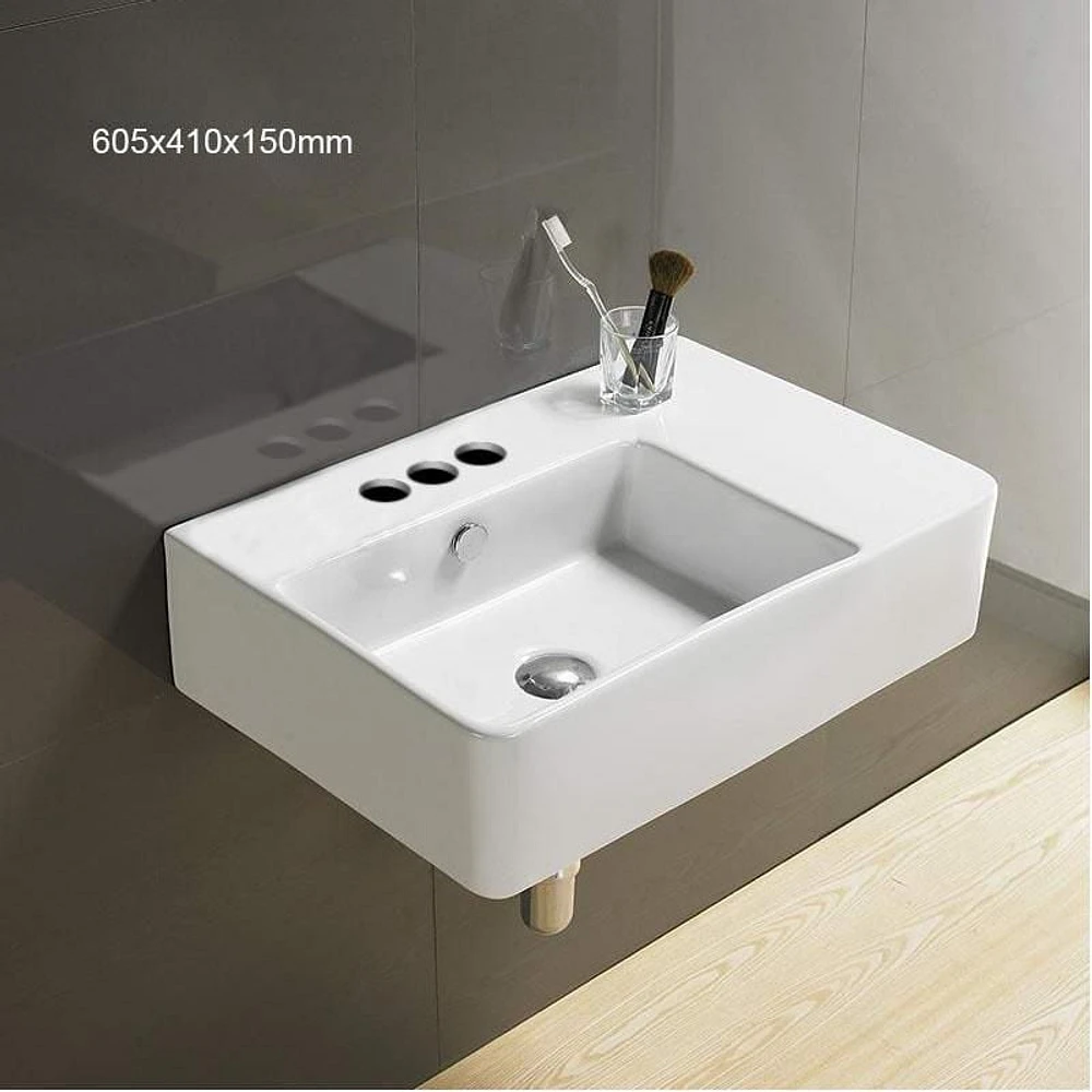 American Imaginations 23.8-in. W Wall Mount White Bathroom Vessel Sink For 3H4-in. Left Drilling AI-28305