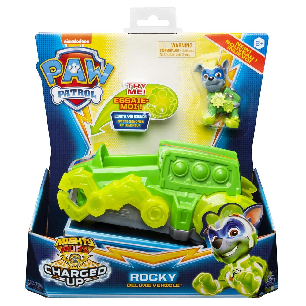 PAW Patrol, Mighty Pups Charged Up Rocky’s Deluxe Vehicle with Lights and Sounds