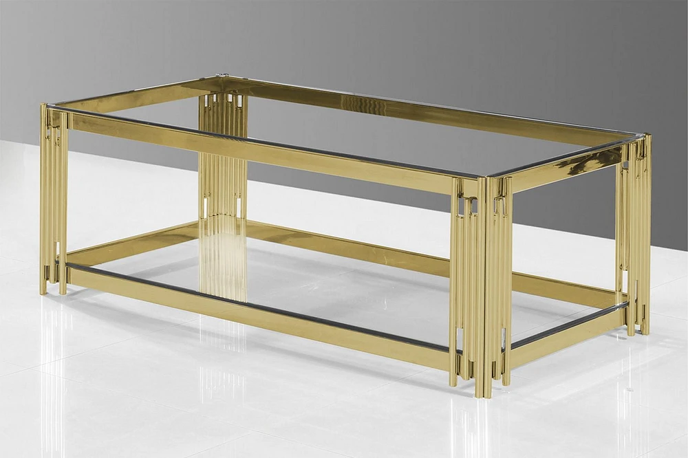 K-Living Luna Coffee Table with Clear Tempered Glass Top & Gold Polished Stainless-Steel Base