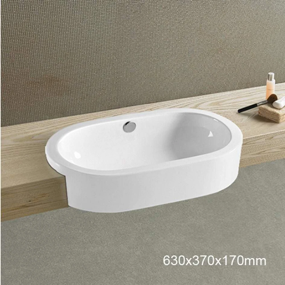 American Imaginations 24.8-in. W Semi-Recessed White Bathroom Vessel Sink For Wall Mount Wall Mount Drilling AI-28449