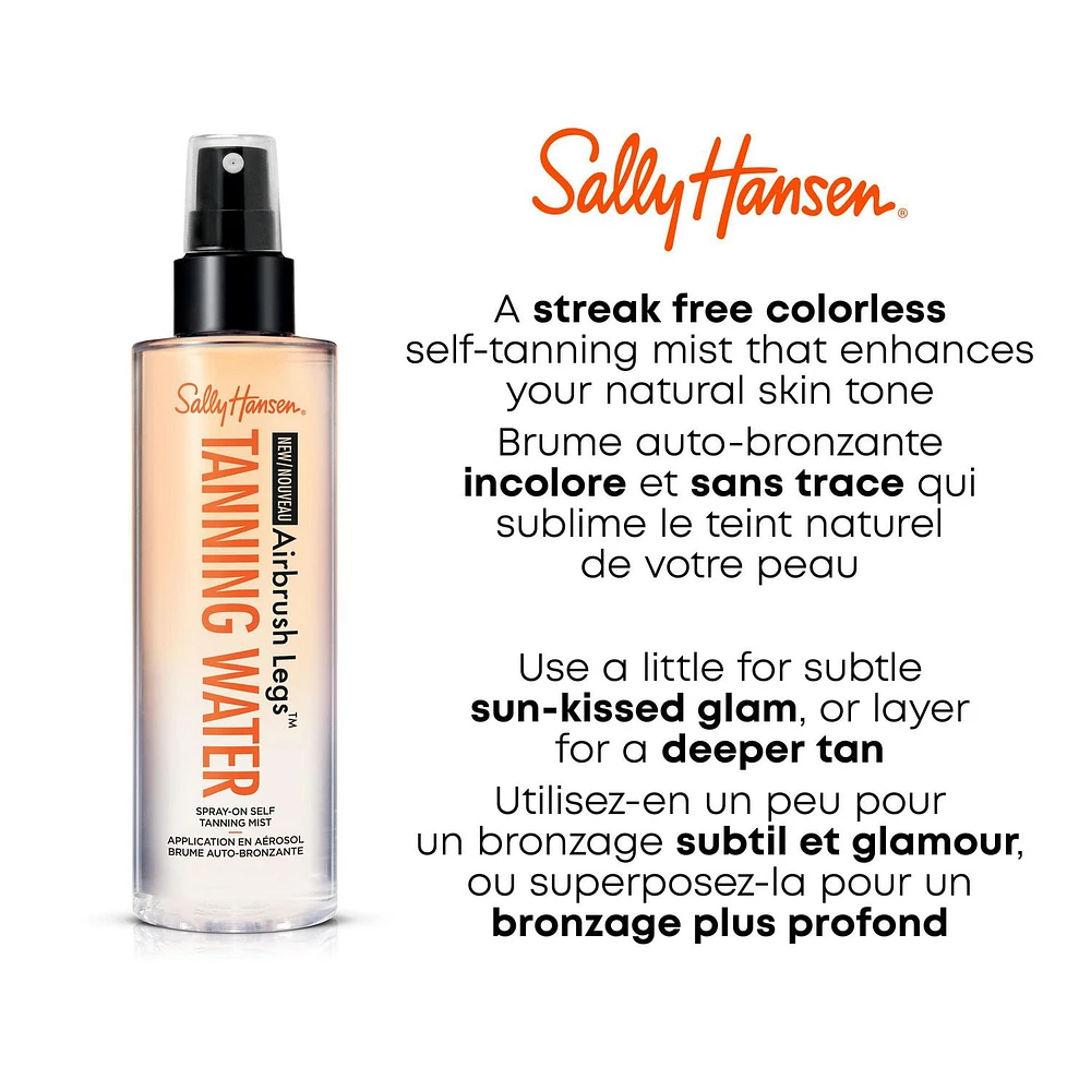 Sally Hansen Eau bronzante Airbrush Legs®, résistante à l'eau & au transfert, recouvre taches, veines & cicatrices, brume autobronzante sans trace Brume auto-bronzante en spray