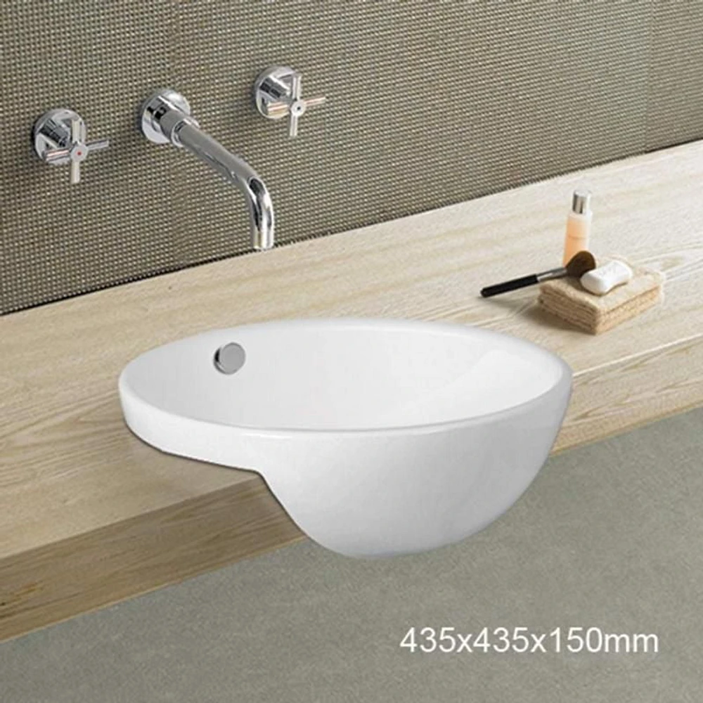 American Imaginations 17.1-in. W Semi-Recessed White Bathroom Vessel Sink For Deck Mount Deck Mount Drilling AI-28398