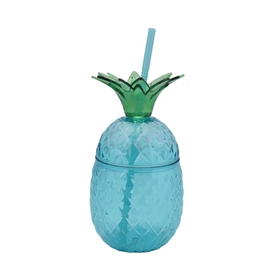 Mainstays Teal Plastic Pineapple Sipper Tumbler