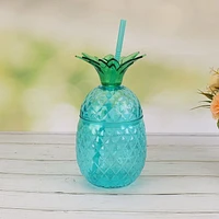 Mainstays Teal Plastic Pineapple Sipper Tumbler