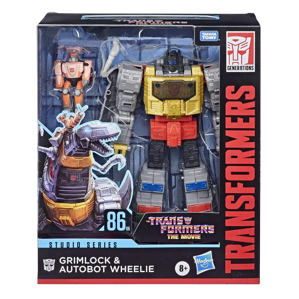 Transformers Toys Studio Series 86-06 Leader Class The Transformers: The Movie 1986 Grimlock and Autobot Wheelie Action Figure - Ages 8 and Up, 8.5-inch