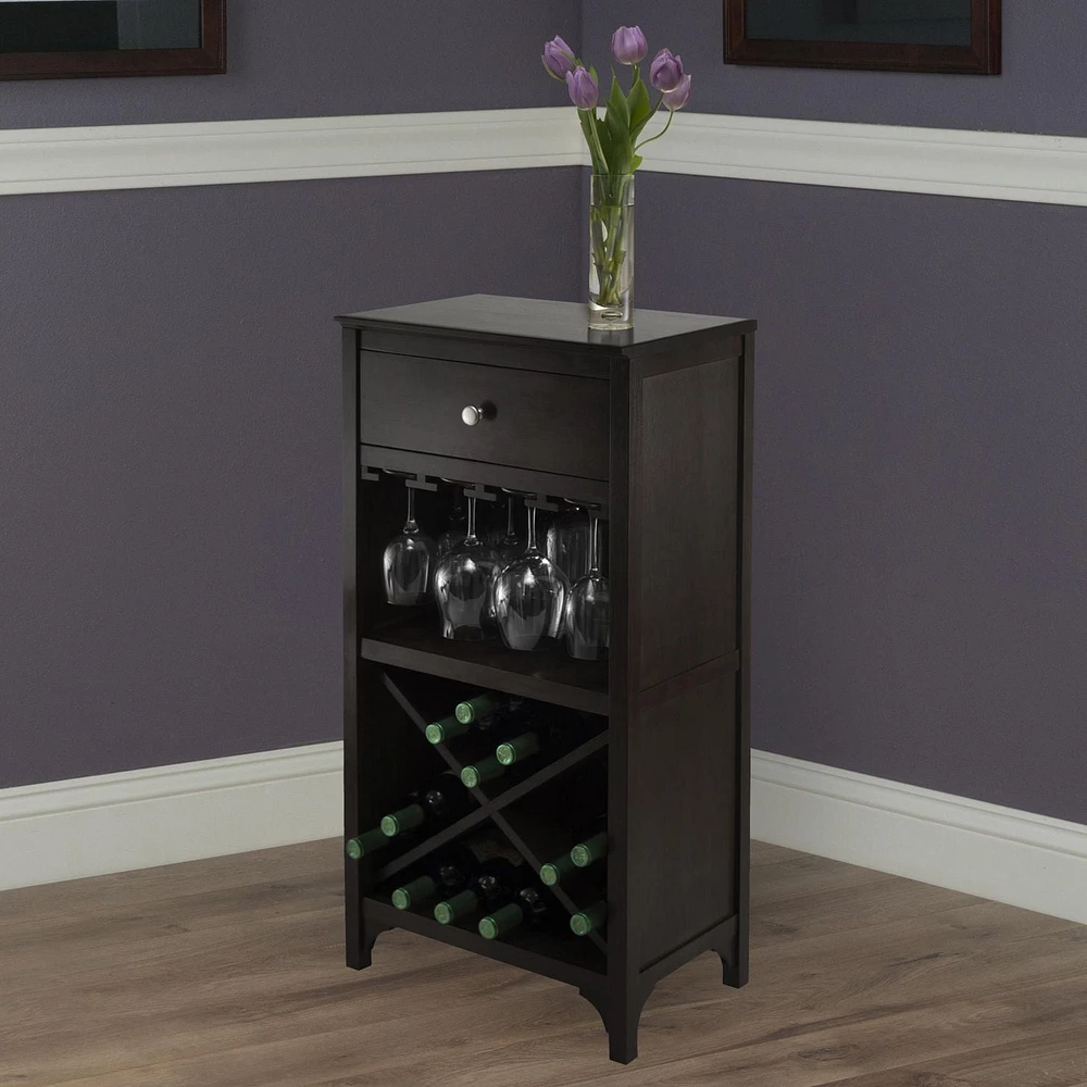 92745- Ancona Modular Wine Cabinet with One Drawer, Glass Rack, X Shelf