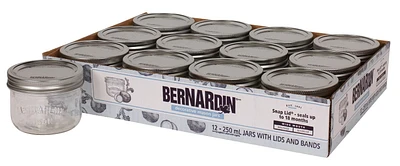 Bernardin Mason Jars with Wide Mouth Lids and Bands, 250 ml, 12 Count