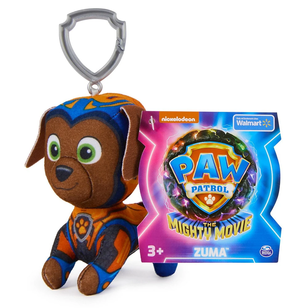 PAW Patrol: The Mighty Movie, 4-Inch Tall Mighty Pups Zuma Plush Toy, Miniature Stuffed Animals with Keychain Clip, Kids Toys for Boys and Girls 3+