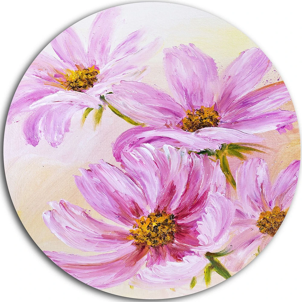 Design Art Blooming Pink Cosmos Flowers' Ultra Glossy Floral Metal Circle Wall Art