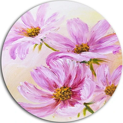 Design Art Blooming Pink Cosmos Flowers' Ultra Glossy Floral Metal Circle Wall Art