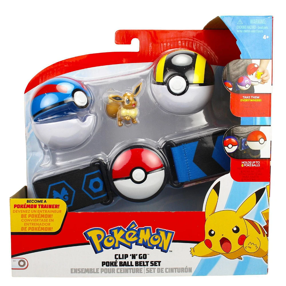 Pokémon Clip 'N' Go Poké Ball Belt Set - 2" Eevee #1, Great Ball, Ultra Ball