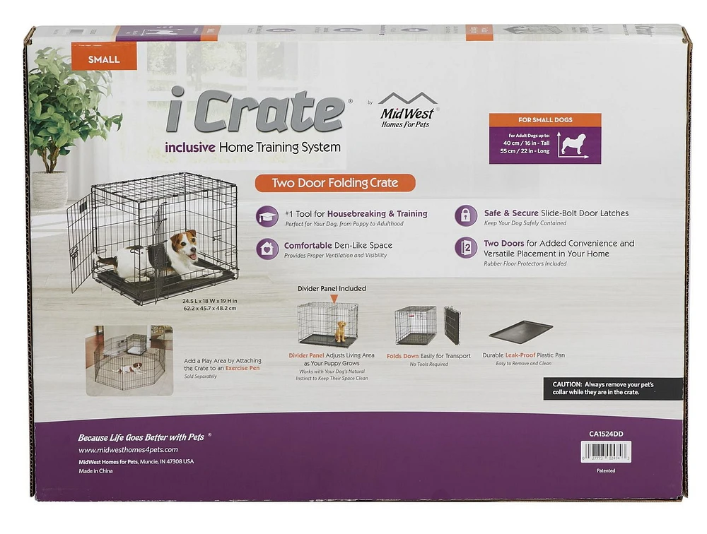 MidWest iCrate Double-Door Folding Dog Crate with Divider Panel, 2-Door Dog Crate