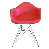 Red Bucket Chair Metal Legs, Chrome Eiffel Lesg. Chair ideal for Kitchen and Dining Room.