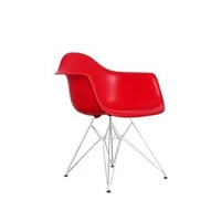 Red Bucket Chair Metal Legs, Chrome Eiffel Lesg. Chair ideal for Kitchen and Dining Room.