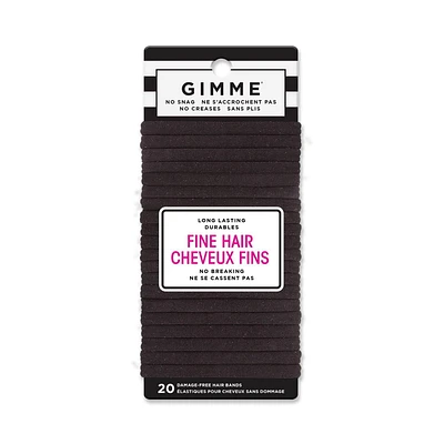 GIMME Fine Hair Bands, Black, 20 Ct, No Breaks, Seamlessly Soft!