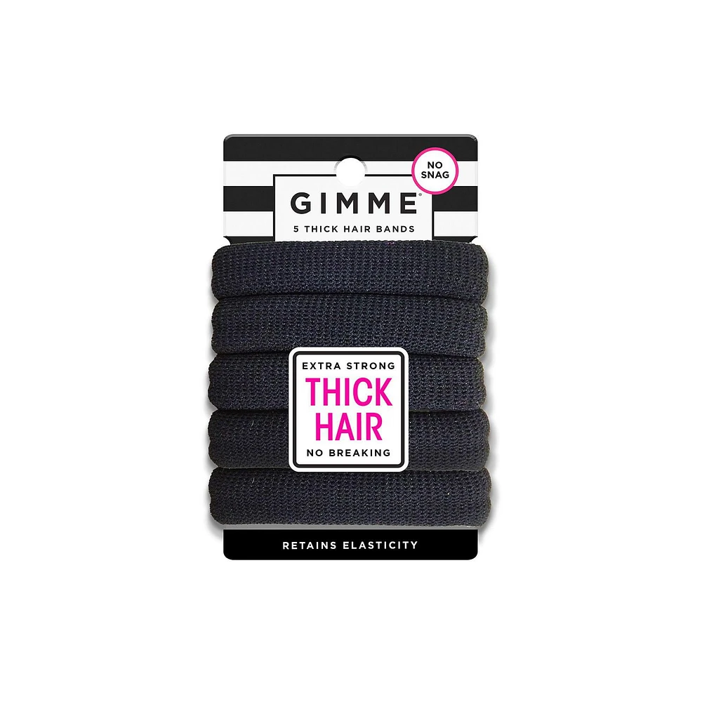 GIMME Hair Bands for Thick Hair, Black, 5 Ct, No Breaks, Seamlessly Soft!