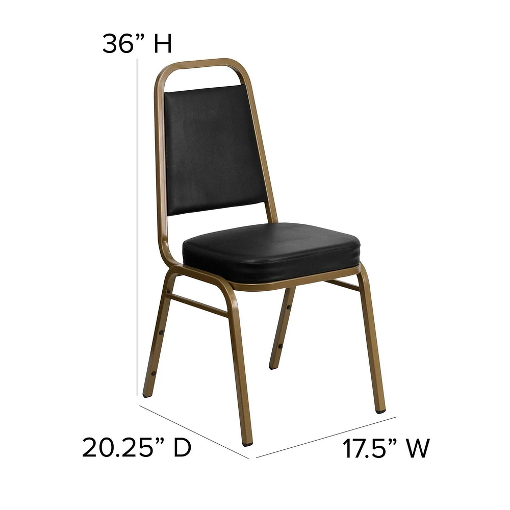 4 Pk. HERCULES Series Trapezoidal Back Stacking Banquet Chair in Black Vinyl - Gold Frame