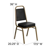 4 Pk. HERCULES Series Trapezoidal Back Stacking Banquet Chair in Black Vinyl - Gold Frame