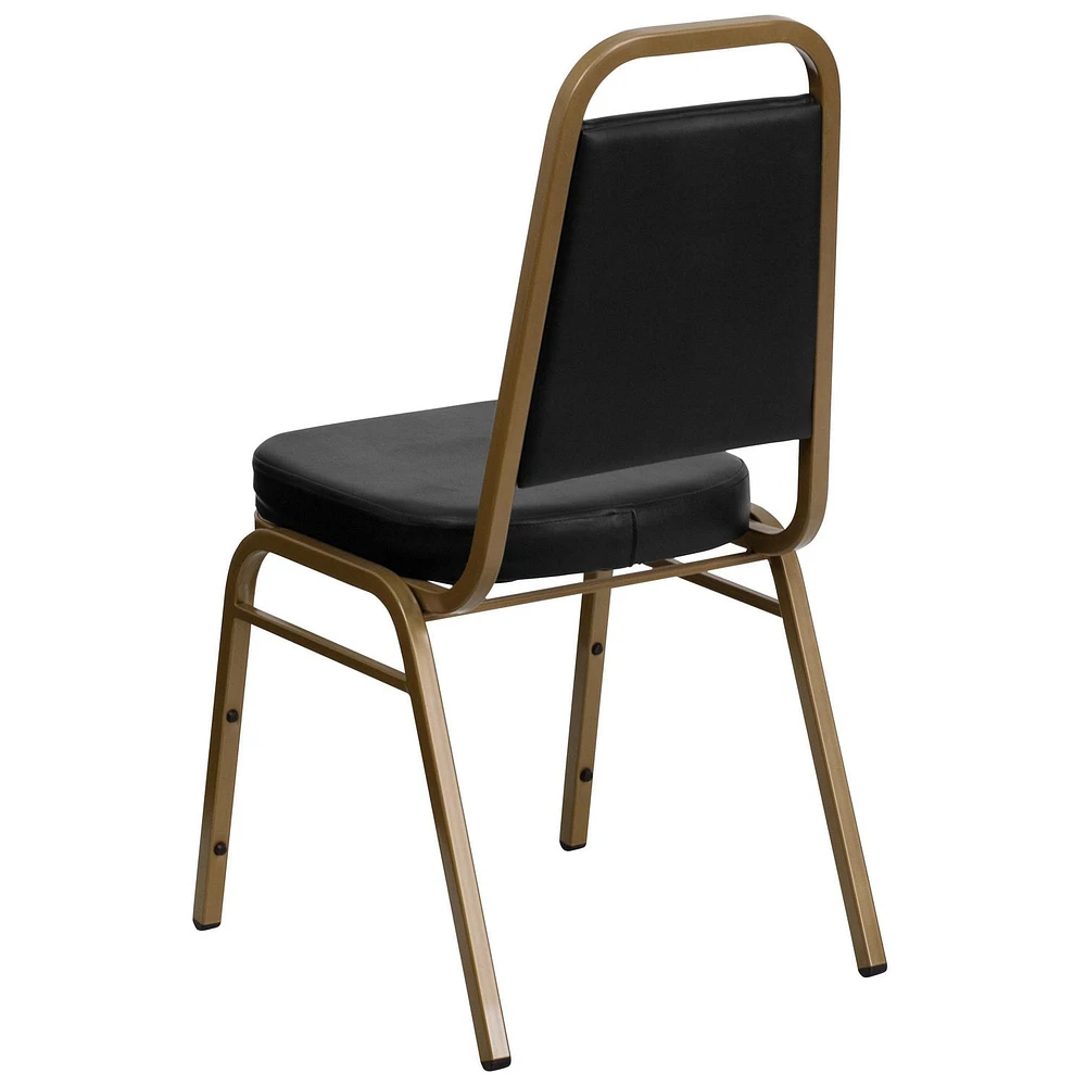 4 Pk. HERCULES Series Trapezoidal Back Stacking Banquet Chair in Black Vinyl - Gold Frame