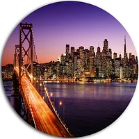 Design Art San Francisco Skyline And Bay Bridge' Ultra Glossy Sea Bridge Metal Circle Wall Art