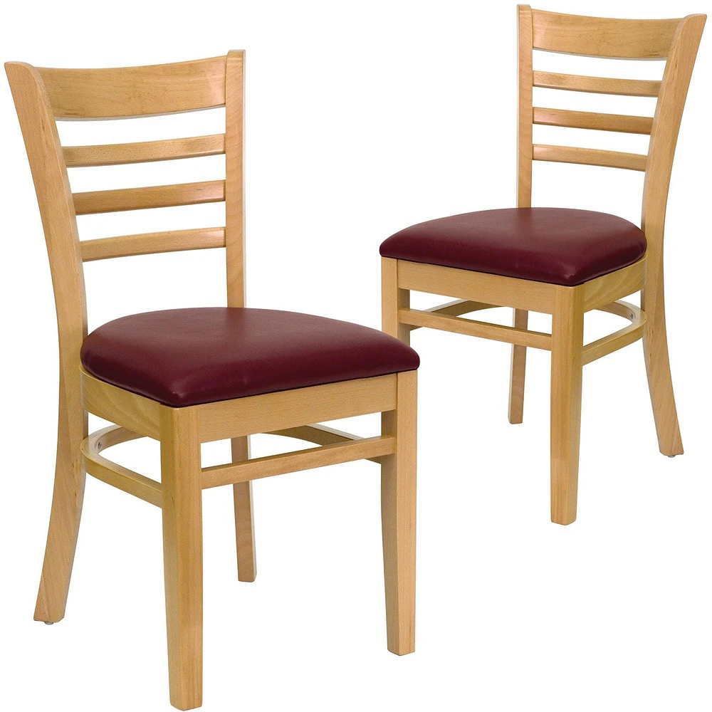 2 Pk. HERCULES Series Ladder Back Natural Wood Restaurant Chair