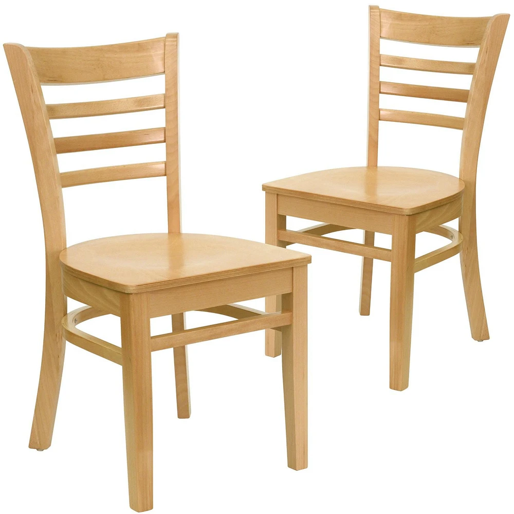 2 Pk. HERCULES Series Ladder Back Natural Wood Restaurant Chair