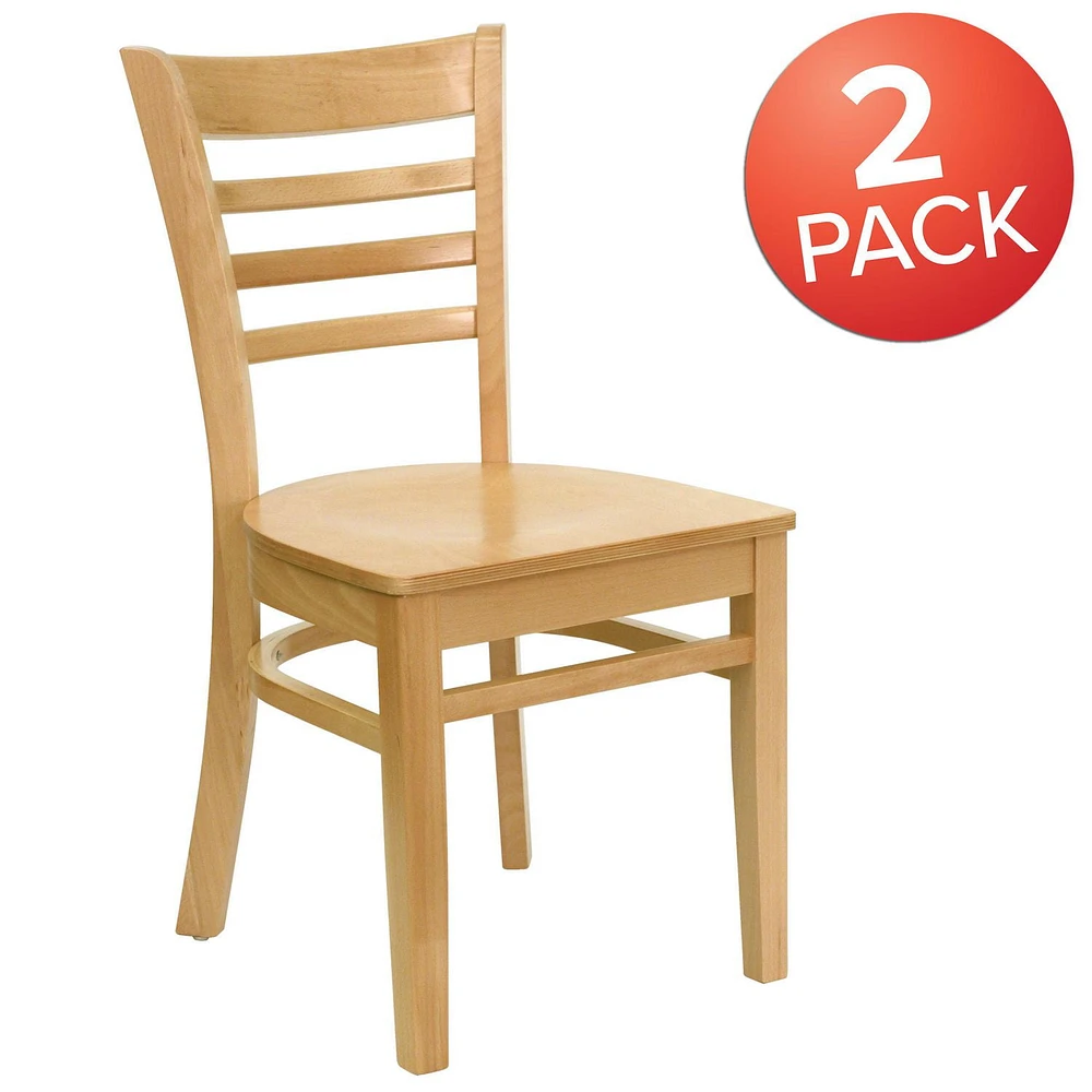 2 Pk. HERCULES Series Ladder Back Natural Wood Restaurant Chair