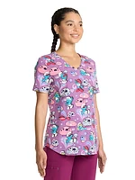 Scrubstar Women's Love is Smurf V-Neck Print Scrub Top
