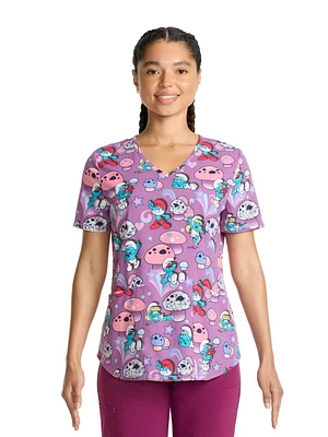 Scrubstar Women's Love is Smurf V-Neck Print Scrub Top
