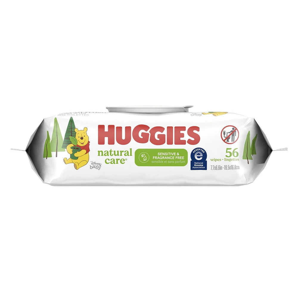 Huggies Natural Care Sensitive Baby Wipes, UNSCENTED, 1 Flip Top Pack, 56 Wipes, 56 Wipes