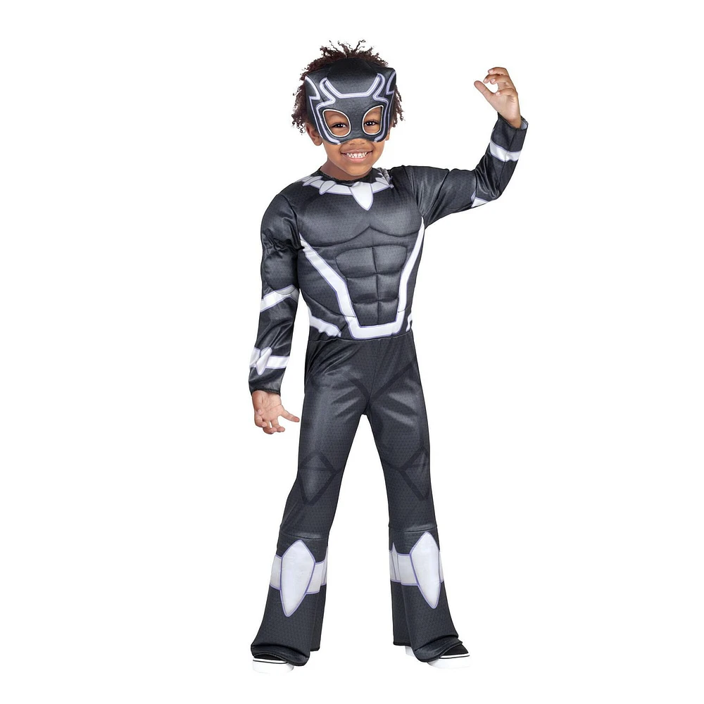 MARVEL’S BLACK PANTHER TODDLER COSTUME - Muscle Chest Jumpsuit with Fabric Mask 