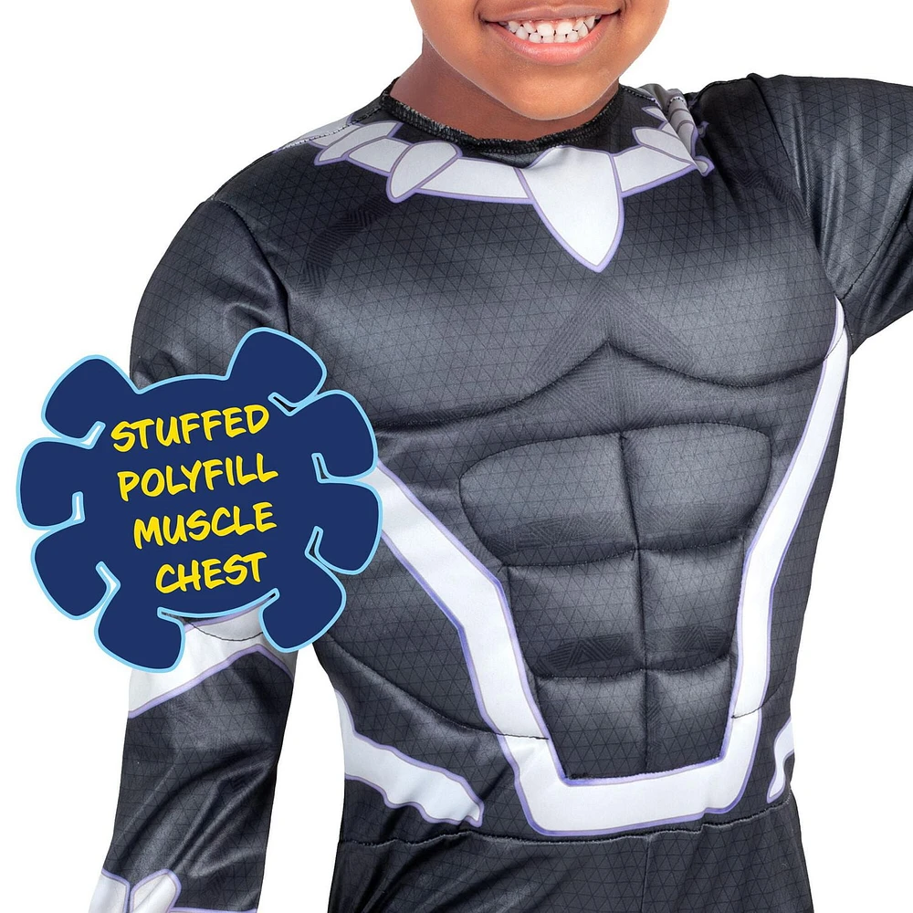 MARVEL’S BLACK PANTHER TODDLER COSTUME - Muscle Chest Jumpsuit with Fabric Mask 