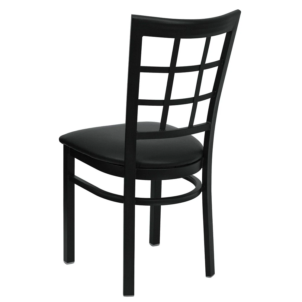 2 Pk. HERCULES Series Black Window Back Metal Restaurant Chair - Black Vinyl Seat