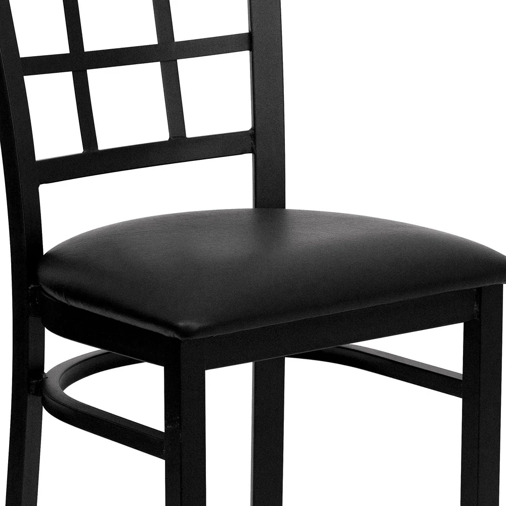 2 Pk. HERCULES Series Black Window Back Metal Restaurant Chair - Black Vinyl Seat