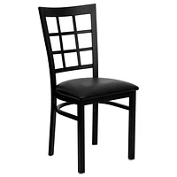 2 Pk. HERCULES Series Black Window Back Metal Restaurant Chair - Black Vinyl Seat