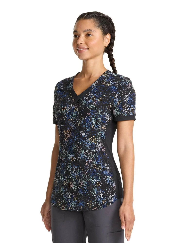 Scrubstar Women's Pastel Garden V-Neck Print Scrub Top