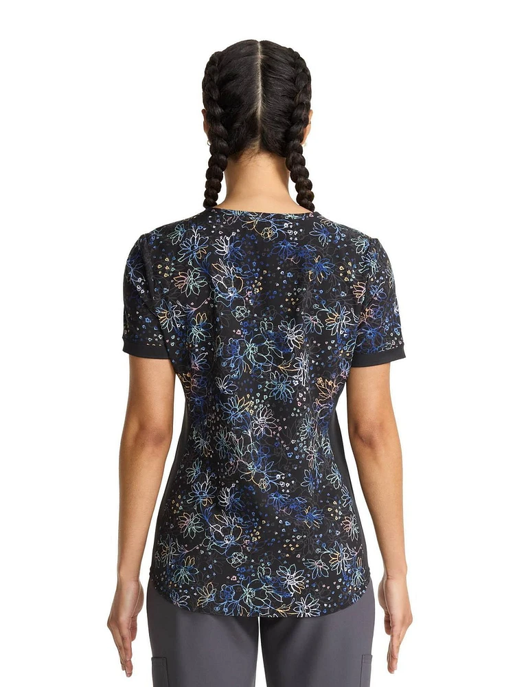 Scrubstar Women's Pastel Garden V-Neck Print Scrub Top