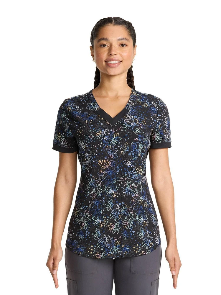Scrubstar Women's Pastel Garden V-Neck Print Scrub Top
