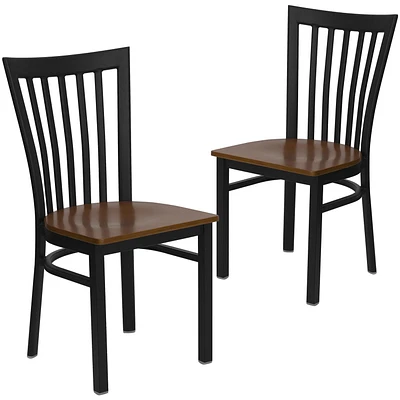 2 Pk. HERCULES Series Black School House Back Metal Restaurant Chair - Cherry Wood Seat