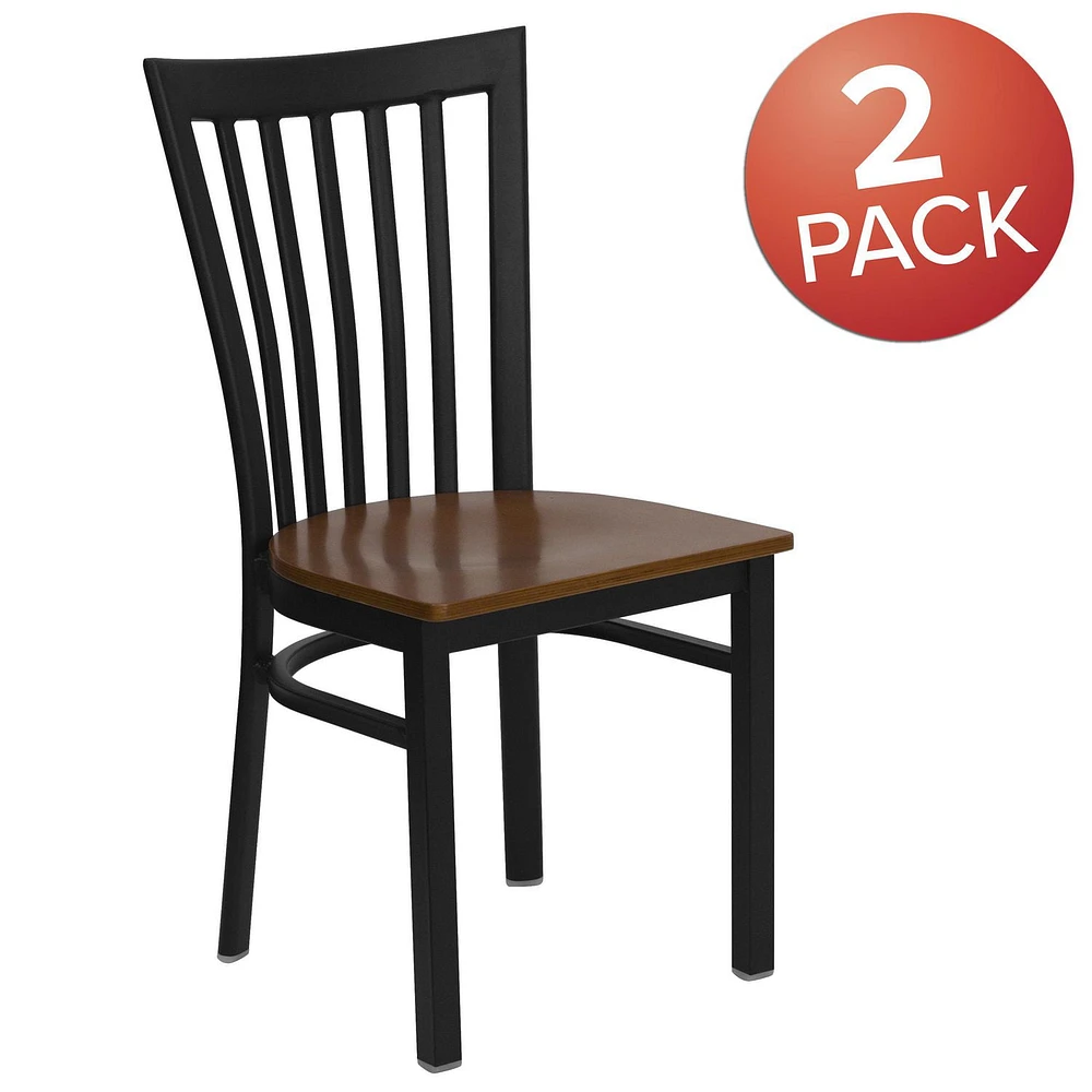 2 Pk. HERCULES Series Black School House Back Metal Restaurant Chair - Cherry Wood Seat