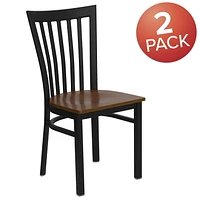 2 Pk. HERCULES Series Black School House Back Metal Restaurant Chair - Cherry Wood Seat