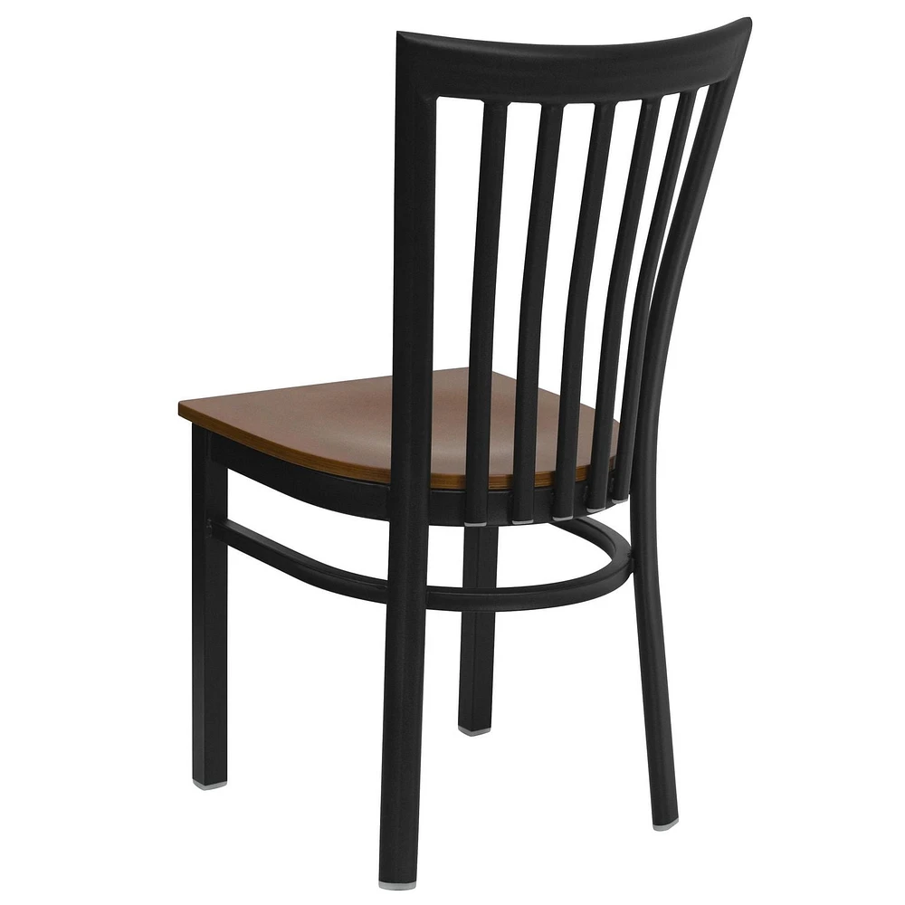 2 Pk. HERCULES Series Black School House Back Metal Restaurant Chair - Cherry Wood Seat