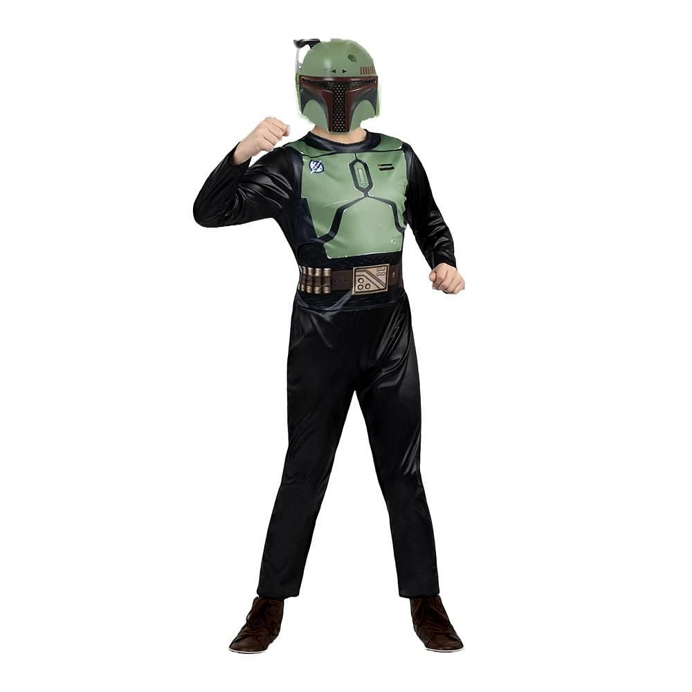 STAR WARS BOBA FETT YOUTH COSTUME - Poly Jersey Jumpsuit with Printed Design and 3D Helmet Mask