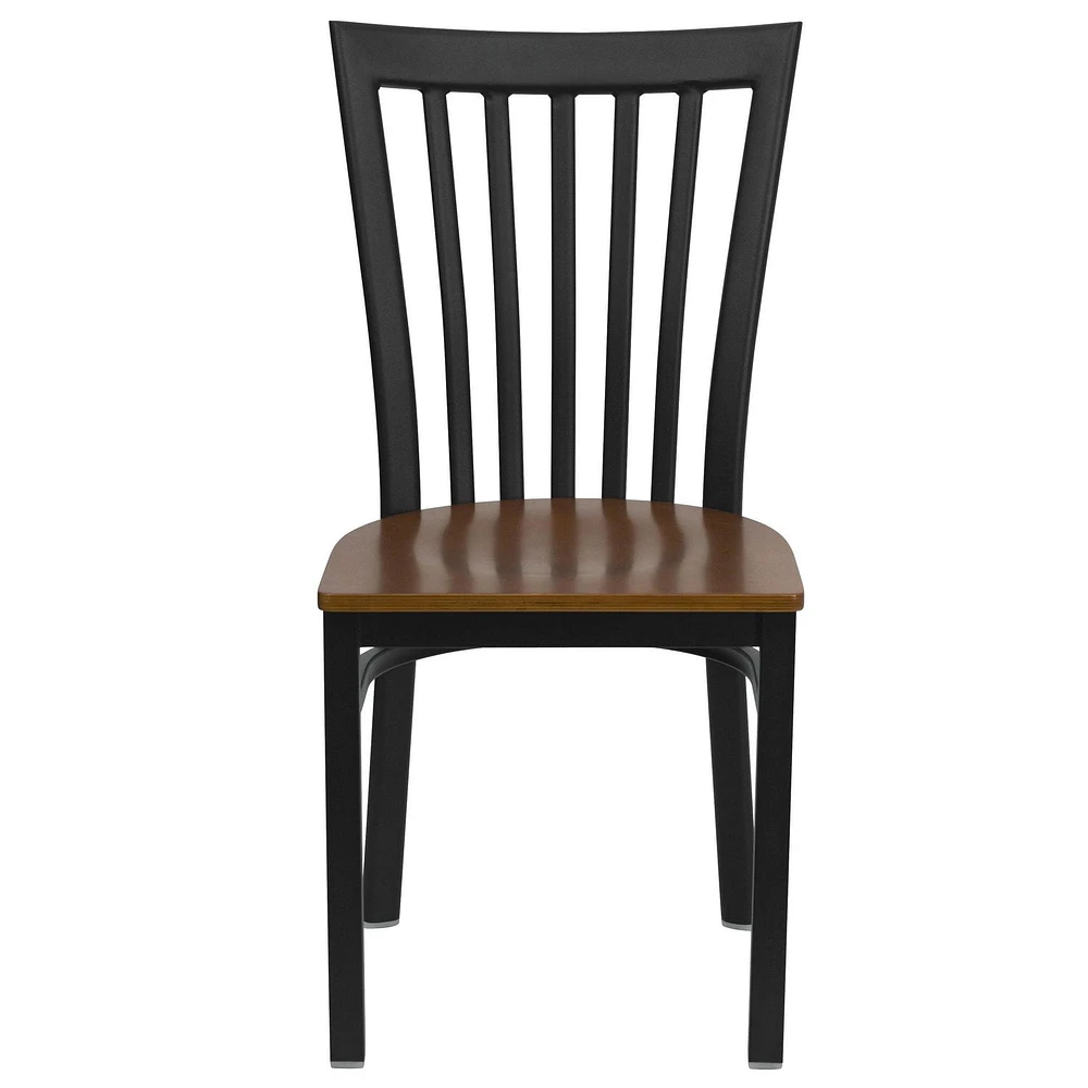 2 Pk. HERCULES Series Black School House Back Metal Restaurant Chair - Cherry Wood Seat