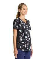 Scrubstar Women's Puppy Play V-Neck Print Scrub Top